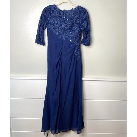 JJ's House Floor Length‎ Mother of Bride Groom Dress Blue Chiffon Lace Size 2/4 - Picture 9 of 14